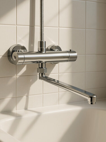 Изображение товара Смеситель термостатический / термостат для ванны с длинным поворотным изливом 370мм
