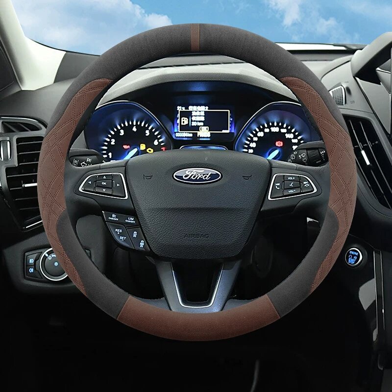 Ультратонкий зимний покрытие рулевого колеса из шерстяной ткани для Ford Escape 2013-2020 - черно-коричневый узор,