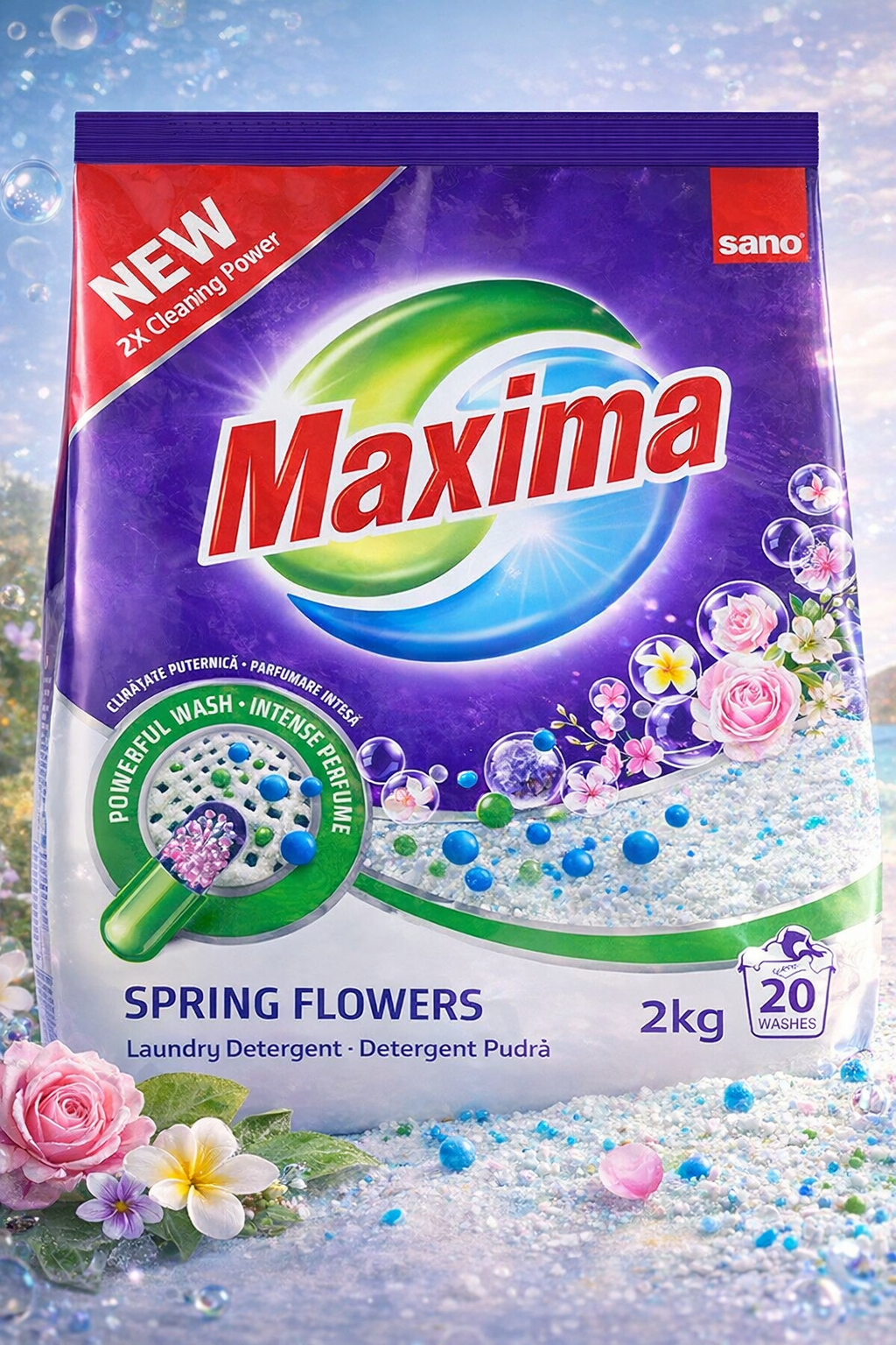 Стиральный порошок Sano Maxima Spring Flowers, весенние цветы, концентрированный, 2 кг