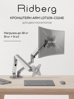 Изображение товара Кронштейн для монитора Ridberg Monitor Arm LDT109-C024E (Silver/White)
