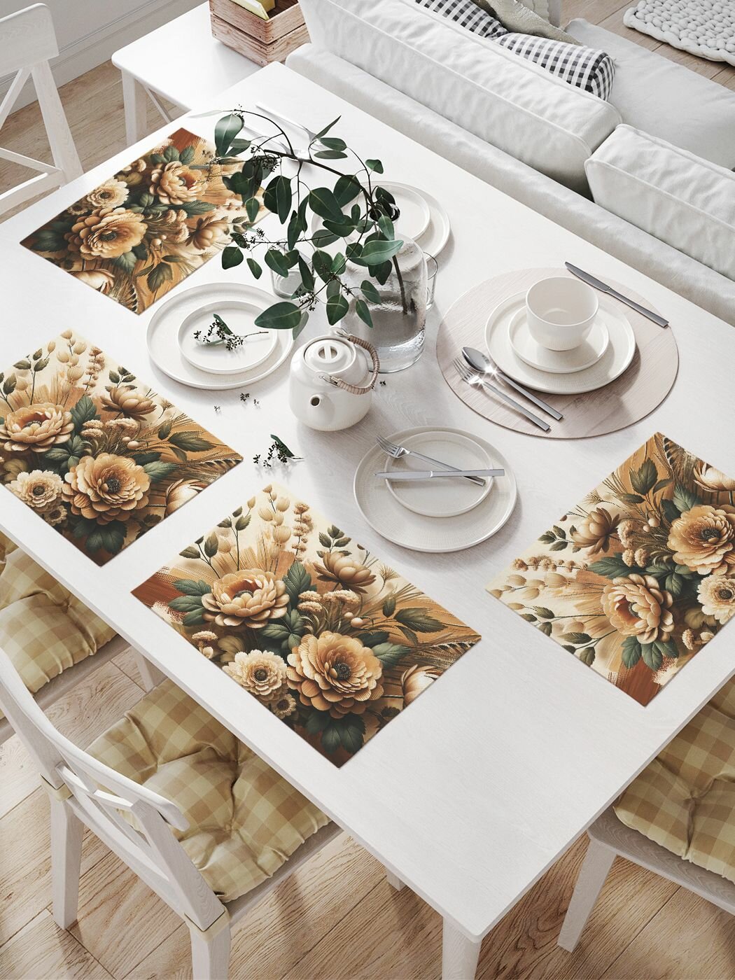 Сервировочные салфетки на стол, прямоугольные, тканевые 32x46 "Необыкновенный букет", JoyArty