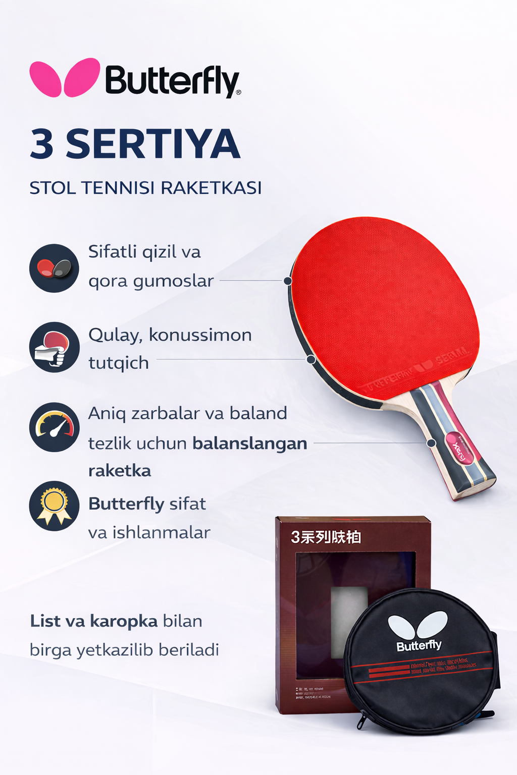 Набор ракеток для настольного тенниса "plus gym", изогнутая ручка, короткие шипы butter gold3