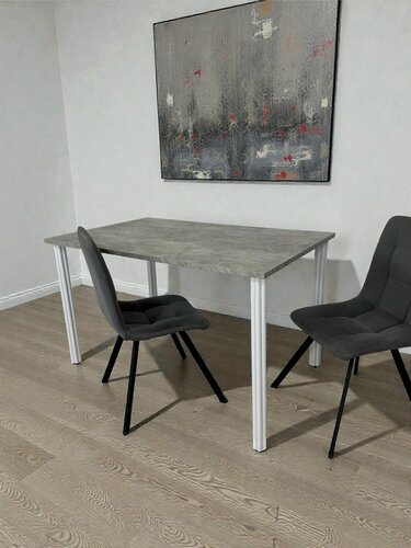 Изображение товара Дизайнерский стол обеденный/ цвет Бетон Светлый, 130*80 см. Ножки белые.