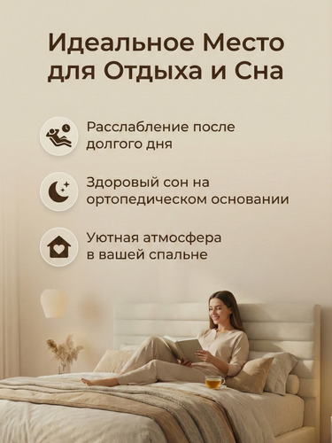 Изображение товара Кровать Safiya, двуспальная, ортопедическое основание, цвет бежевый, 180x200 см