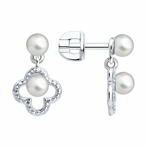 фото Серьги diamant online, серебро, 925 проба, родирование, жемчуг, длина 1.5 см, , белый