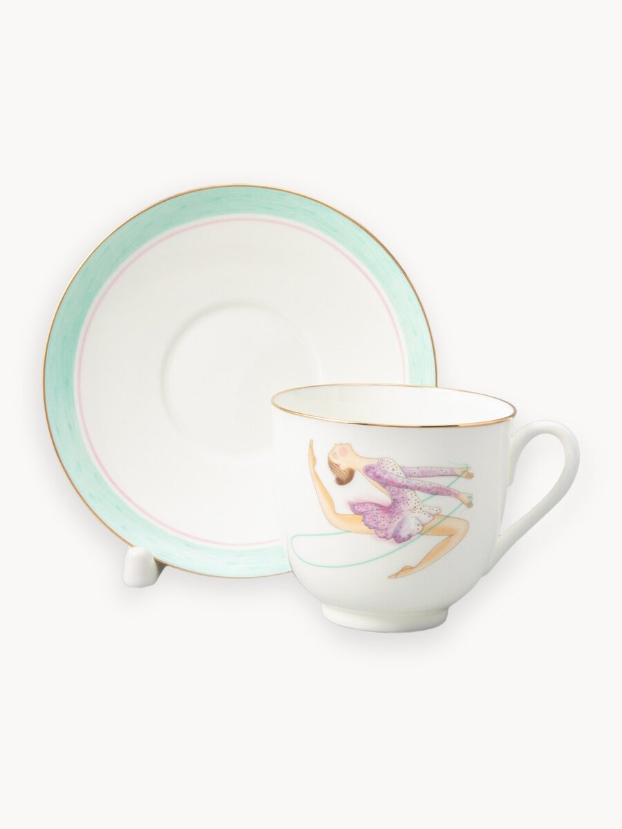 Кофейная пара "Скакалка", костяной фарфор, форма Ландыш, Императорский фарфоровый завод, 180 мл