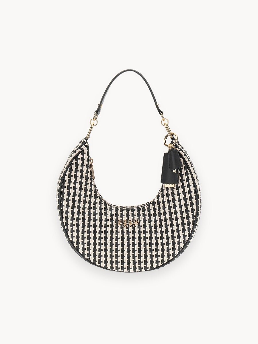 Сумка хобо GUESS, фактура плетеная, черный