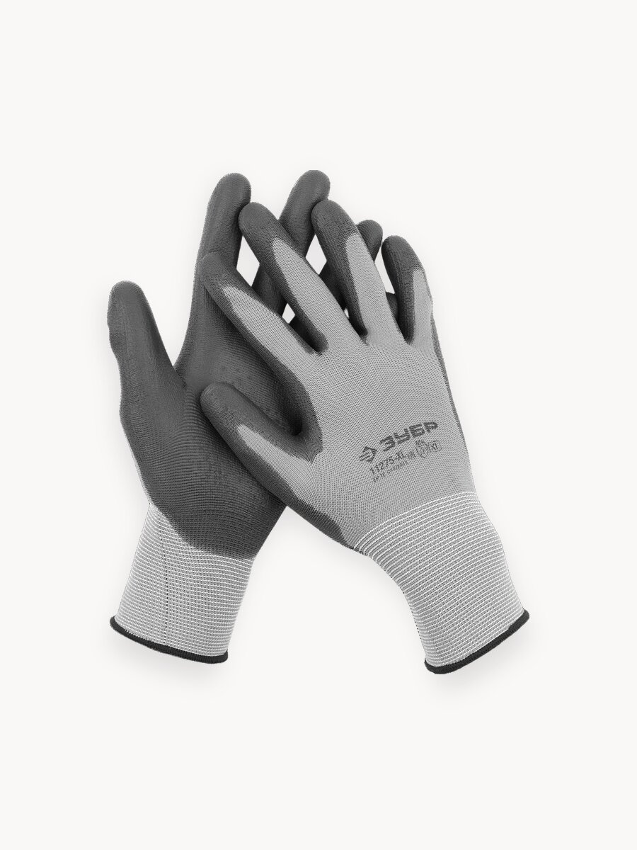 Перчатки с полиуретановым покрытием, ЗУБР точная работа, размер L,