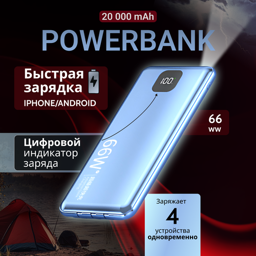 Повербанк AlDm 20000 mAh с быстрой зарядкой и фонариком голубой 165200₽