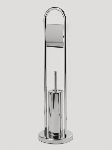 Изображение товара Ёршик для унитаза с подставкой напольный, 22×22×82 см, с держателем для туалетной бумаги, цвет хром
