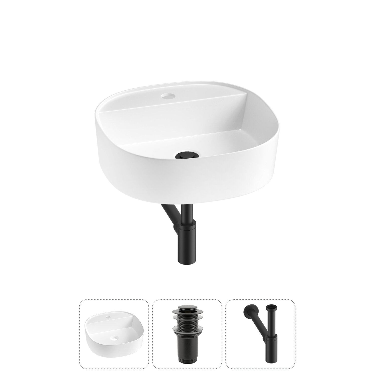 Накладная раковина в ванную комнату Lavinia Boho Bathroom Sink 20215180R в наборе 3 в 1: раковина 44 см в цвете белый глянец, донный клапан, сифон