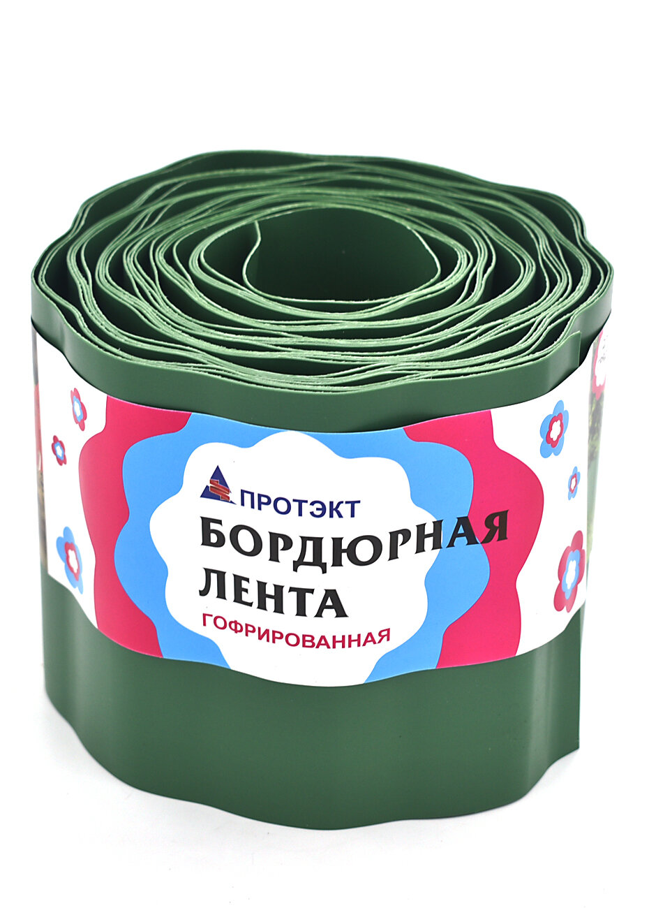 Бордюрная лента ГОФРИРОВАННАЯ 15см х 9м хаки Б-15/9 Протэкт/ бордюр садовый / ограждение для клумб