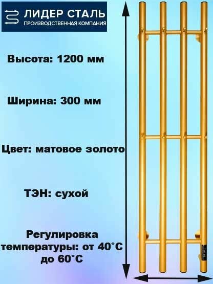 Полотенцесушитель электрический СТ-7 Лидер сталь 1200х300 мм цвет матовое золото