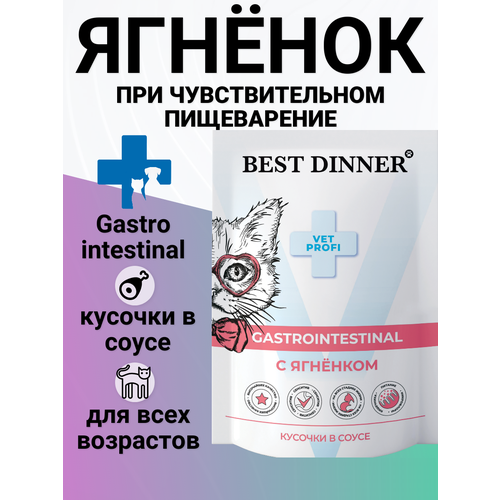 Корм BEST DINNER 85гр для кошек при заболеваниях ЖКТ кусочки в соусе с ягненком GASTRO INTESTINAL
