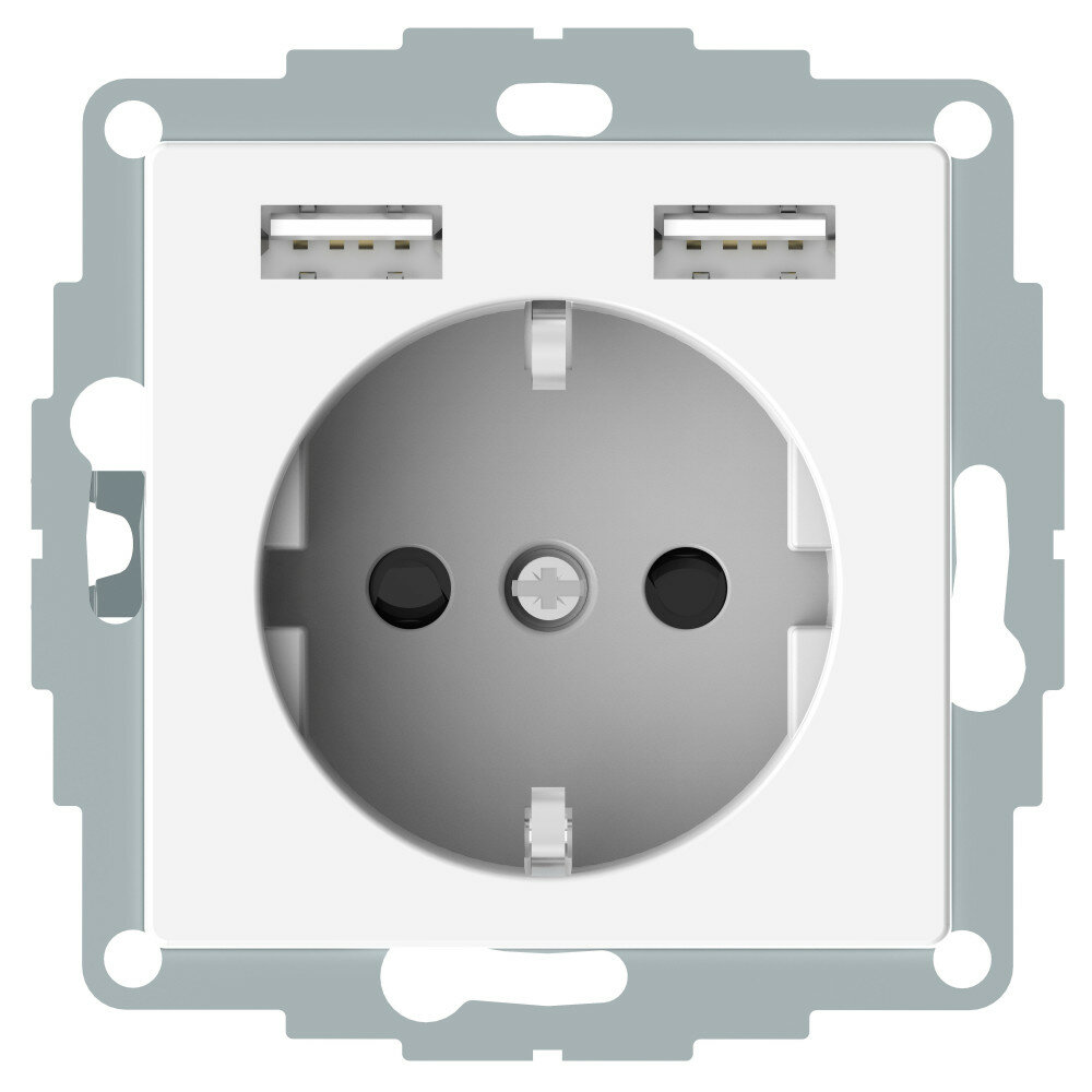 Розетка Schuko с 2 USB зарядными устройствами 24A тип А Merten System M полярно-белый MTN2366-0319