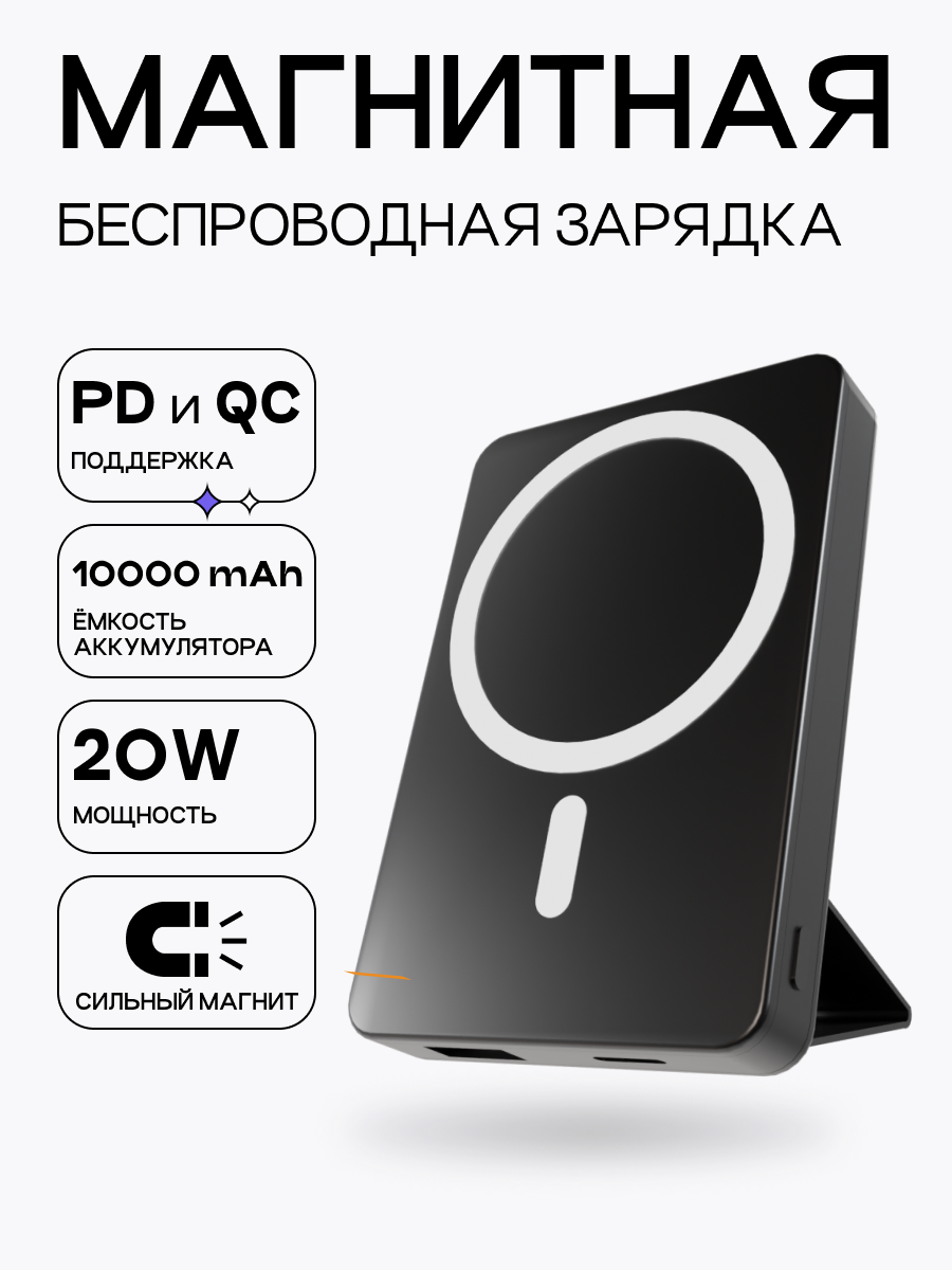 Повербанк для айфона 10000 мАч, внешний аккумулятор MagSafe Power Bank, беспроводная зарядка для iPhone