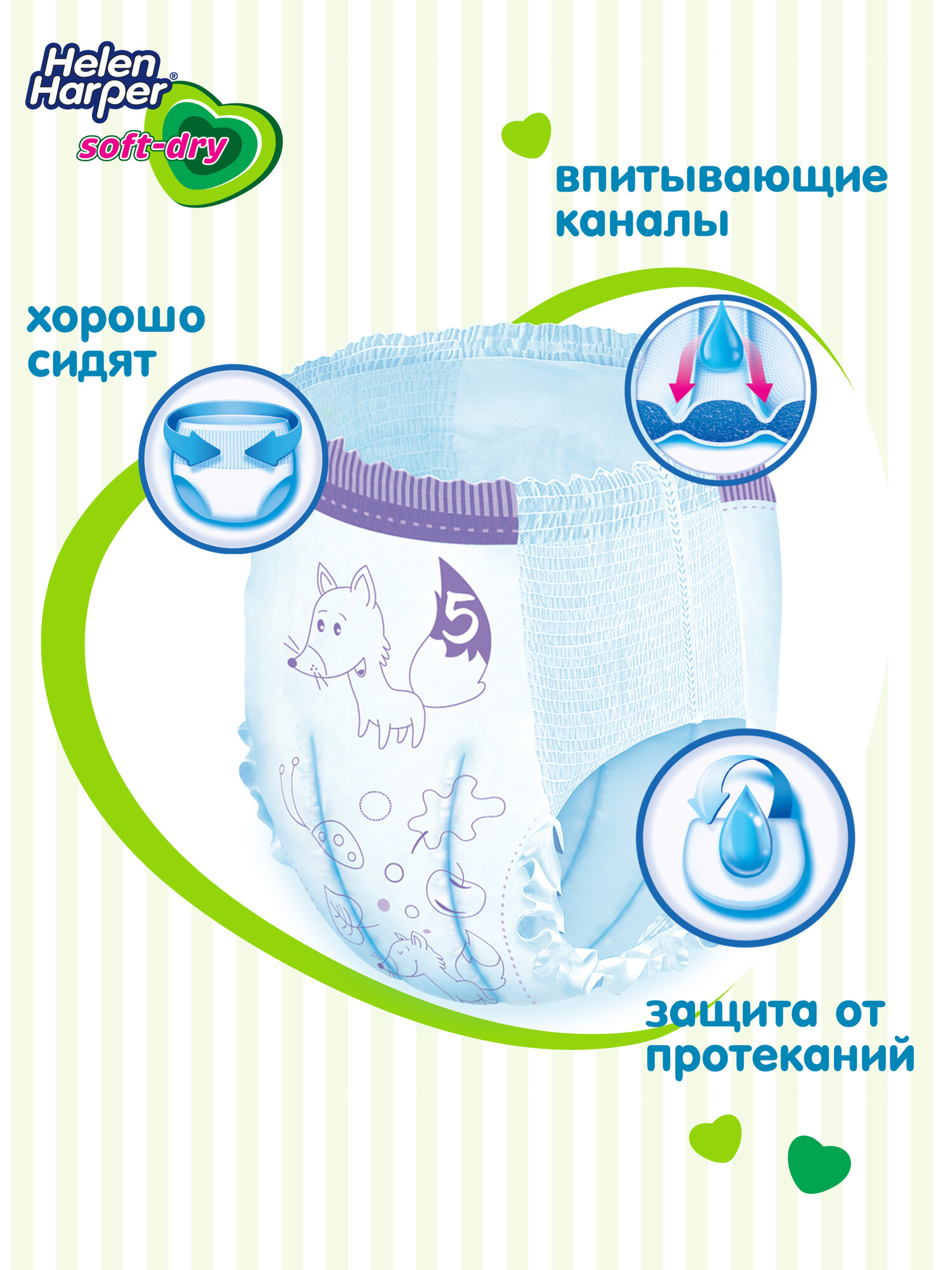 Подгузники Одноразовые Детские Подгузники трусики 5/XL, 64 шт / Helen Harper Soft&Dry/ размер 5 Junior (12-18 кг)/ детские/ с мягким пояском