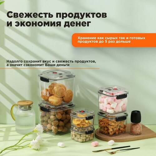 фото Контейнер вакуумный для еды, квадратные, прозрачные, с крышками, 3шт stonberg