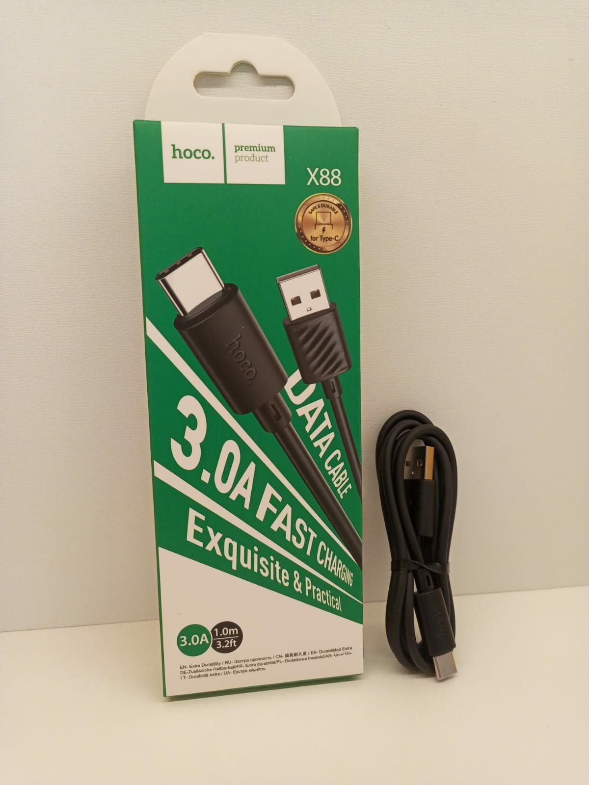 Кабель USB-Type-C Hoco X88, длина 1 метр, быстрая зарядка, черный, до 3А