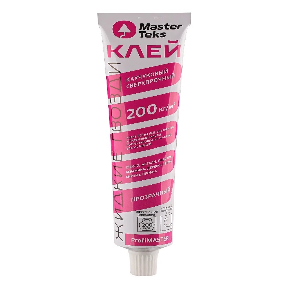 MASTERTEKS клей PROFMASTER каучук. Сверхпрочный 80 Г прозрачный 200 КГ/М2 10 135666