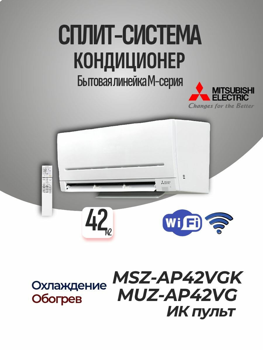 Mitsubishi Electric MSZ-AP42VGK / MUZ-AP42VG настенный кондиционер сплит система инвертор Wi-Fi