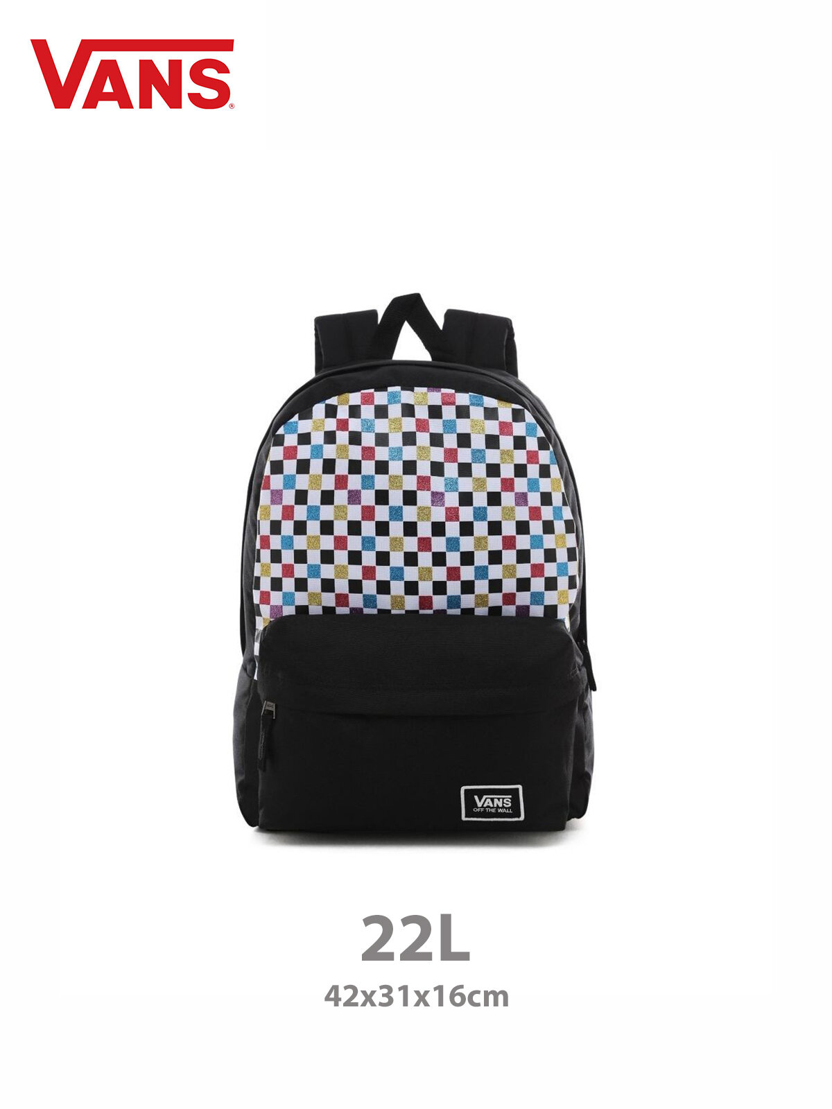 Рюкзак повседневный VANS WM Glitter Check, полиэстер, 22л, клетка, черный и белый