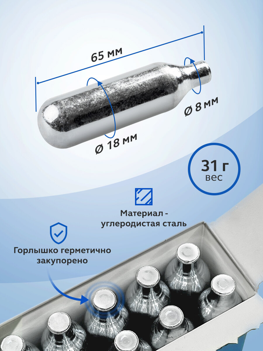 Баллончики Gastrorag, для сифона, 10 штук, углеродистая сталь — фото 1