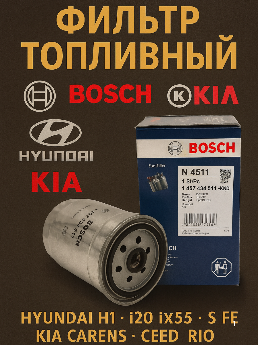 Фильтр топливный BOSCH 1457434511 для Hyundai H1 i20 ix55 Santa Fe для Kia Carens Ceed Rio Soul Sportage