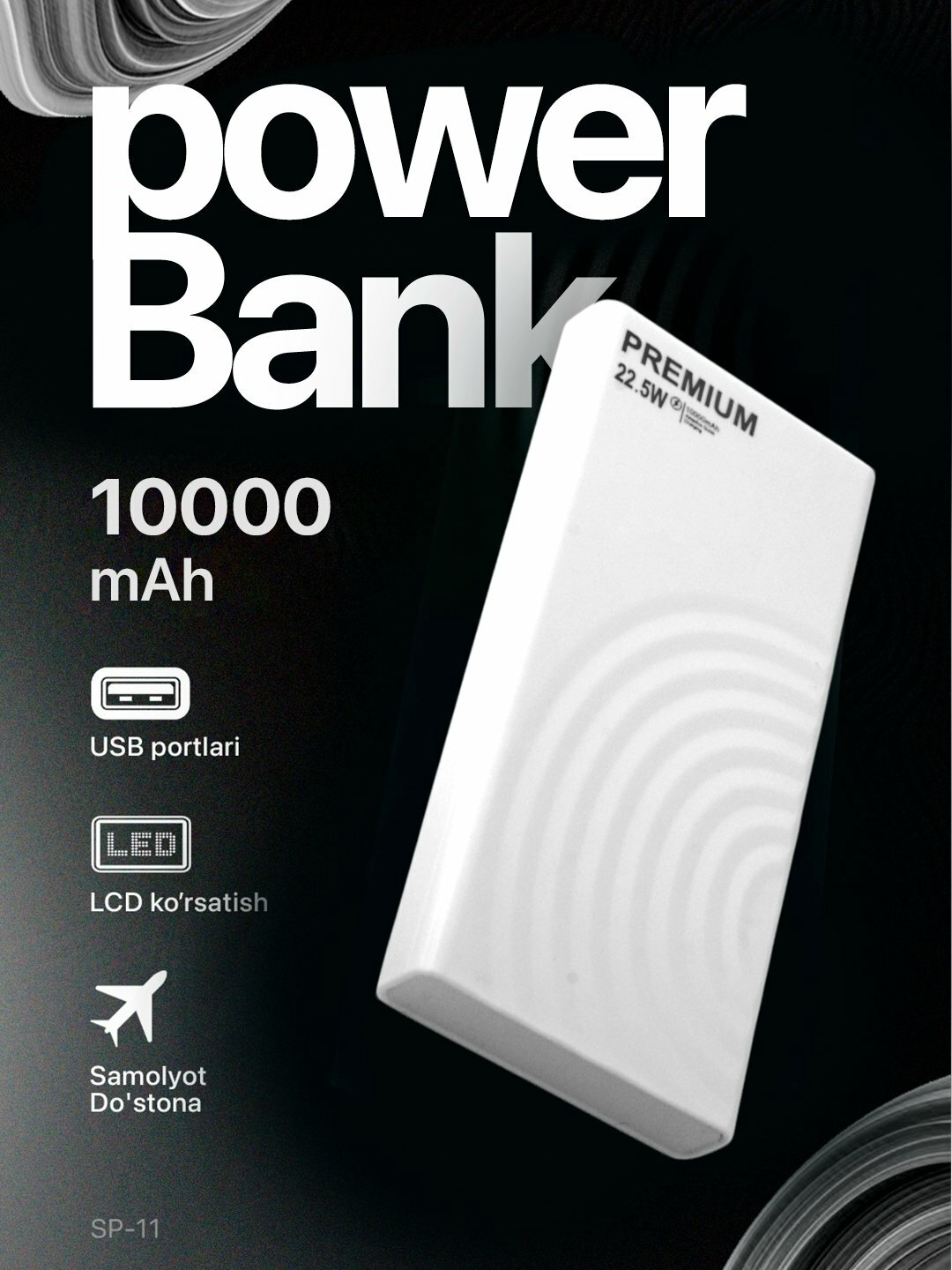 POWERBANK, 10000 mah, 20000 mah внешний аккумулятор белий свет