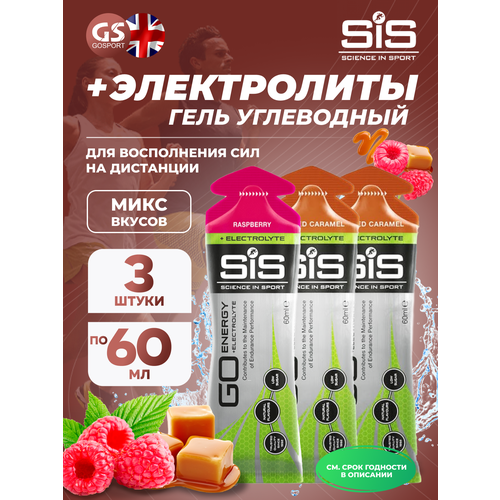 Гель питьевой SCIENCE IN SPORT (SiS) Go Energy + Electrolyte Gels 3 x 60 мл Микс, Малина, Солёная Карамель