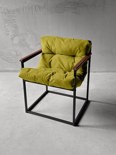 Изображение товара Кресло высокое обеденное Лофтовик + +желтый велюр для дома для офиса для дачи для балкона