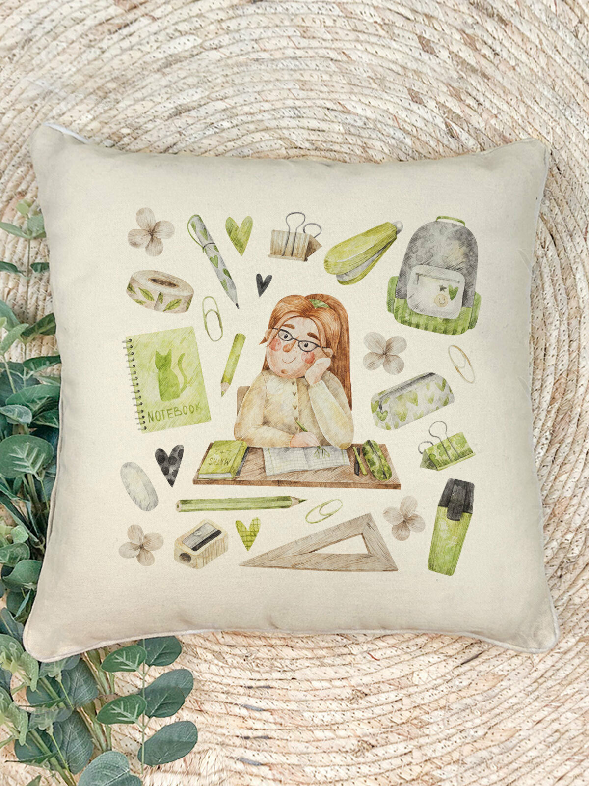 Наволочка для декоративной подушки Gerasim "Рюкзак школьника", 41х41 см, эко-ткань хлопок/полиэфир