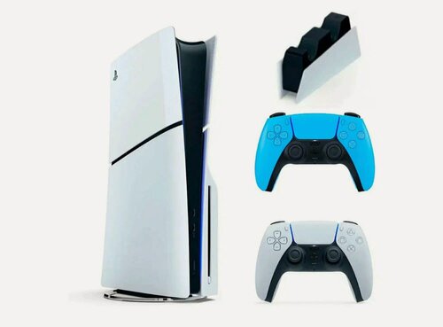 Изображение товара Игровая консоль PS5 Sony PlayStation 5 Slim с дисководом + 2-й геймпад голубой + зарядное устройство, 1Тб