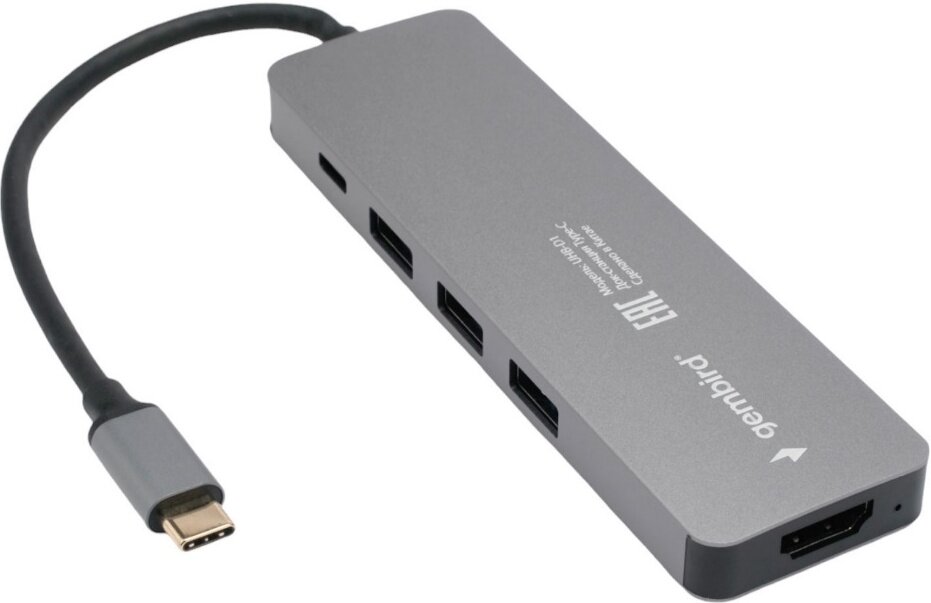 Gembird Док-станция Type-C->3 порта USB3.1 + 1 порт HDMI + 1 порт Type-C PD Gembird UHB-D1, серый (ret)