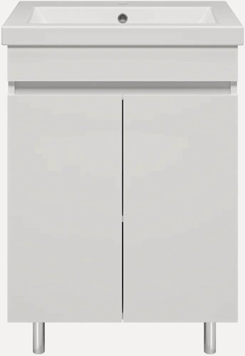Изображение товара Тумба с раковиной Misty Енисей 60 напольная, 60 см, белая, глянцевая, из МДФ, с дверками, раковина для ванной фарфоровая, прямоугольная, встроенный слив-перелив