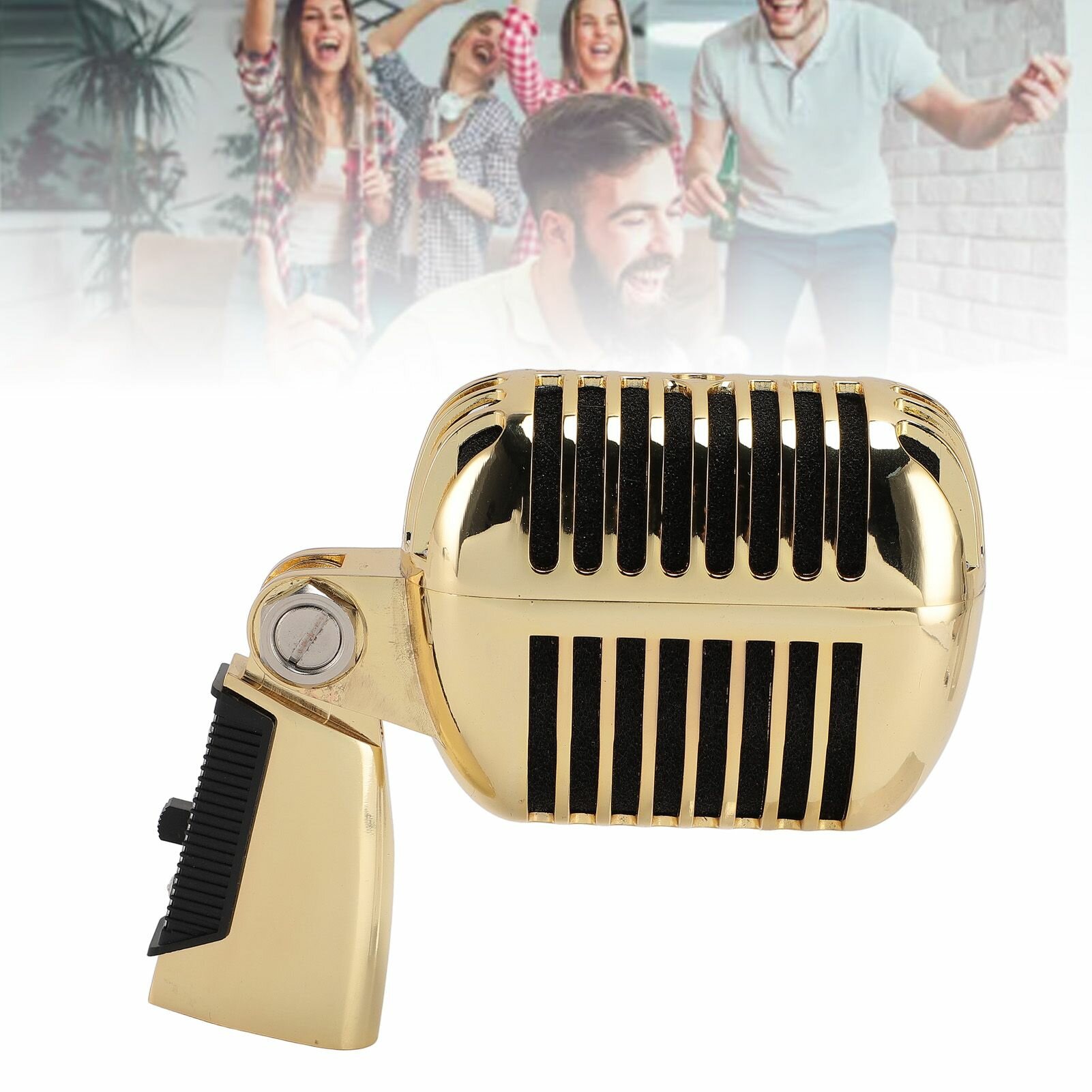 Винтажный микрофон из цинкового сплава с самонапрягающейся вращающейся стойкой, ретро динамический вокальный для КТВ золотистого цвета, материал