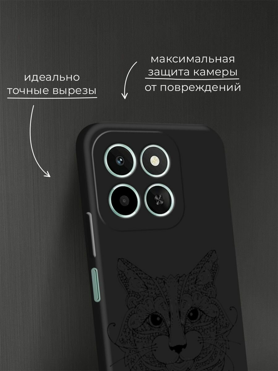 Черный матовый чехол на Honor X6c / Хонор X6c с принтом "Кот из линий" — фото 1