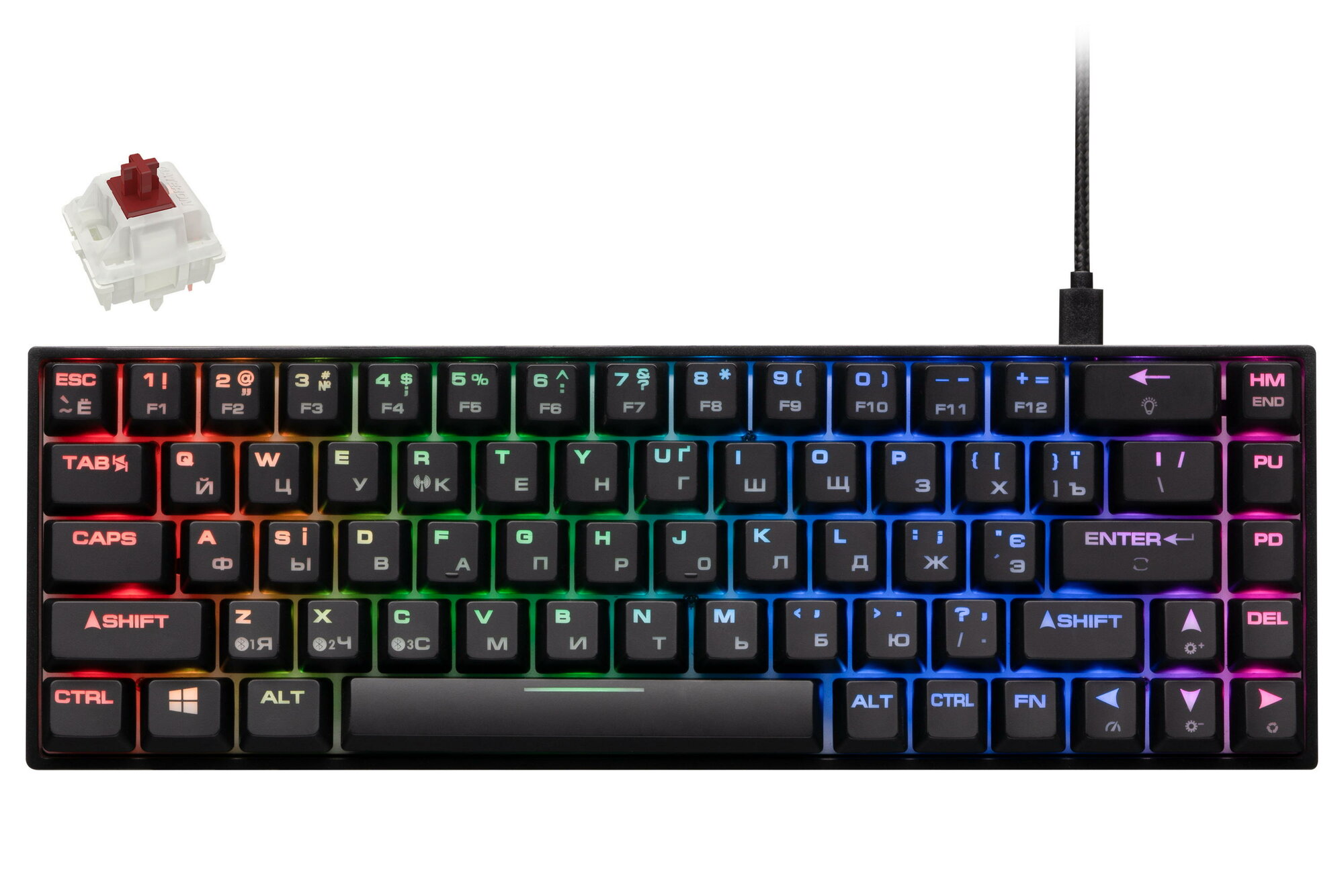 Игровая механическая клавиатура 2E GAMING KG380 RGB, 68 клавиш, Gateron Brown, Bluetooth/USB, чёрная