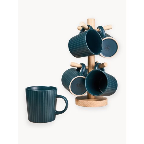 Набор керамических кружек Good Sale для чая и кофе на подставке 6 шт зеленый 3233₽