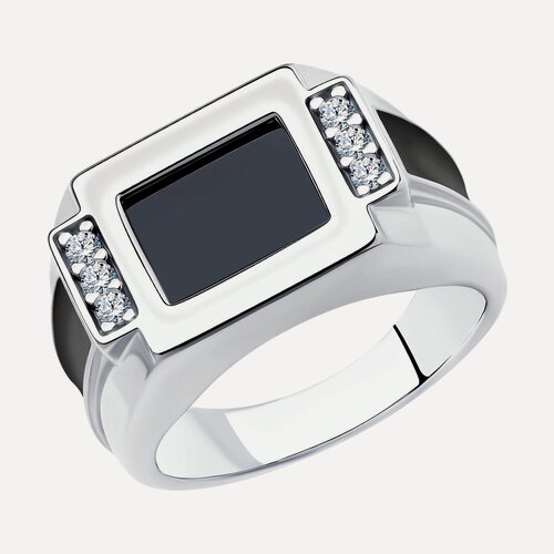 Изображение товара Печатка, серебро, 925 проба, родирование, шпинель, фианит, эмаль