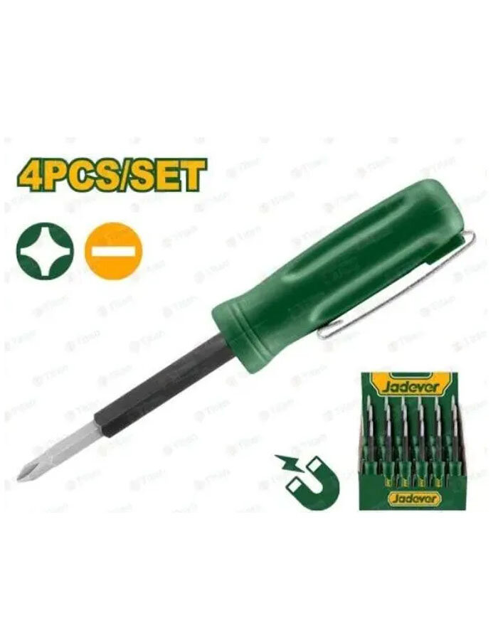 JDSS2J04 Отвертка карманная со сменными насадками 4-в-1 JADEVER