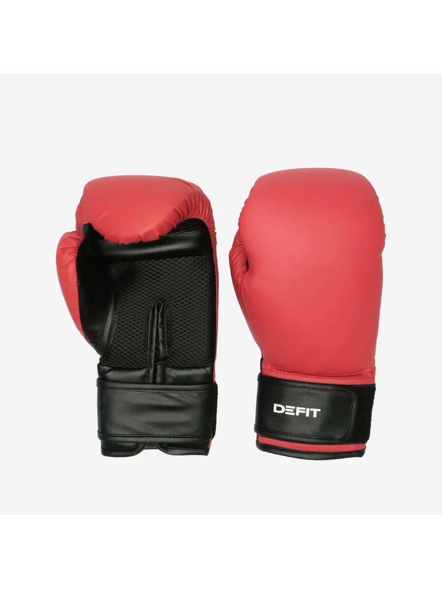 Боксерские перчатки DeFit 100, красные, унисекс, липучка, 8oz