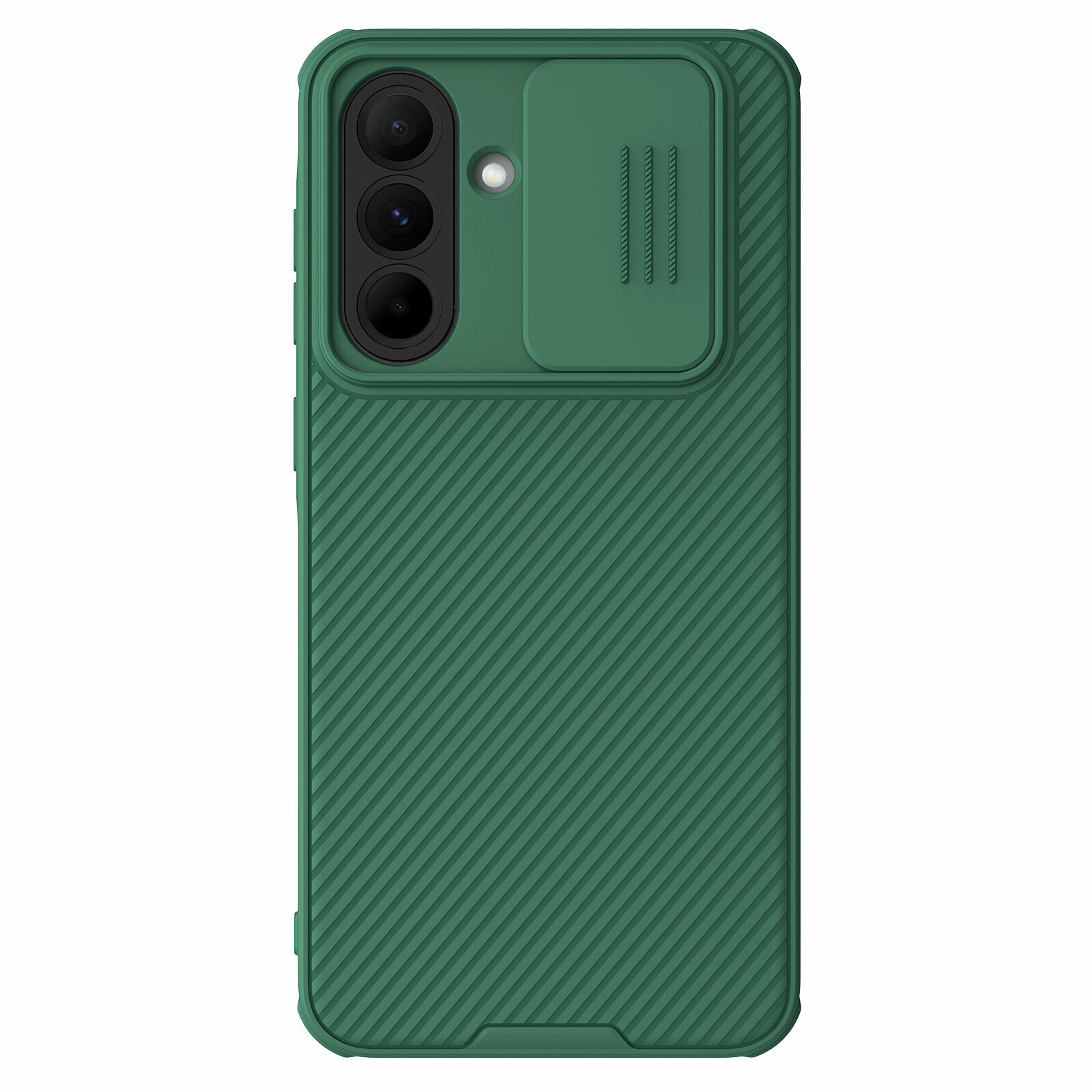 Чехол усиленный зеленого цвета (Dark Green) с защитной шторкой для камеры от Nillkin на Samsung Galaxy A56 5G, серия CamShield Pro Case