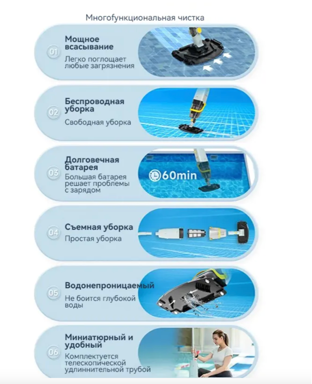 Вертикальный пылесос для чистки бассейна Handheld Pool Vacuum Cleaner Lydsto S1 — фото 1