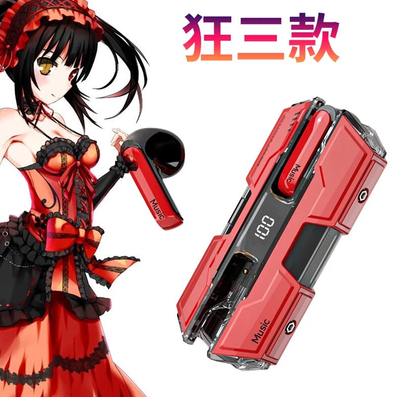 Беспроводные аниме наушники Tokisaki Kurumi YH, Style1, Один размер, Bluetooth earphone, Унисекс