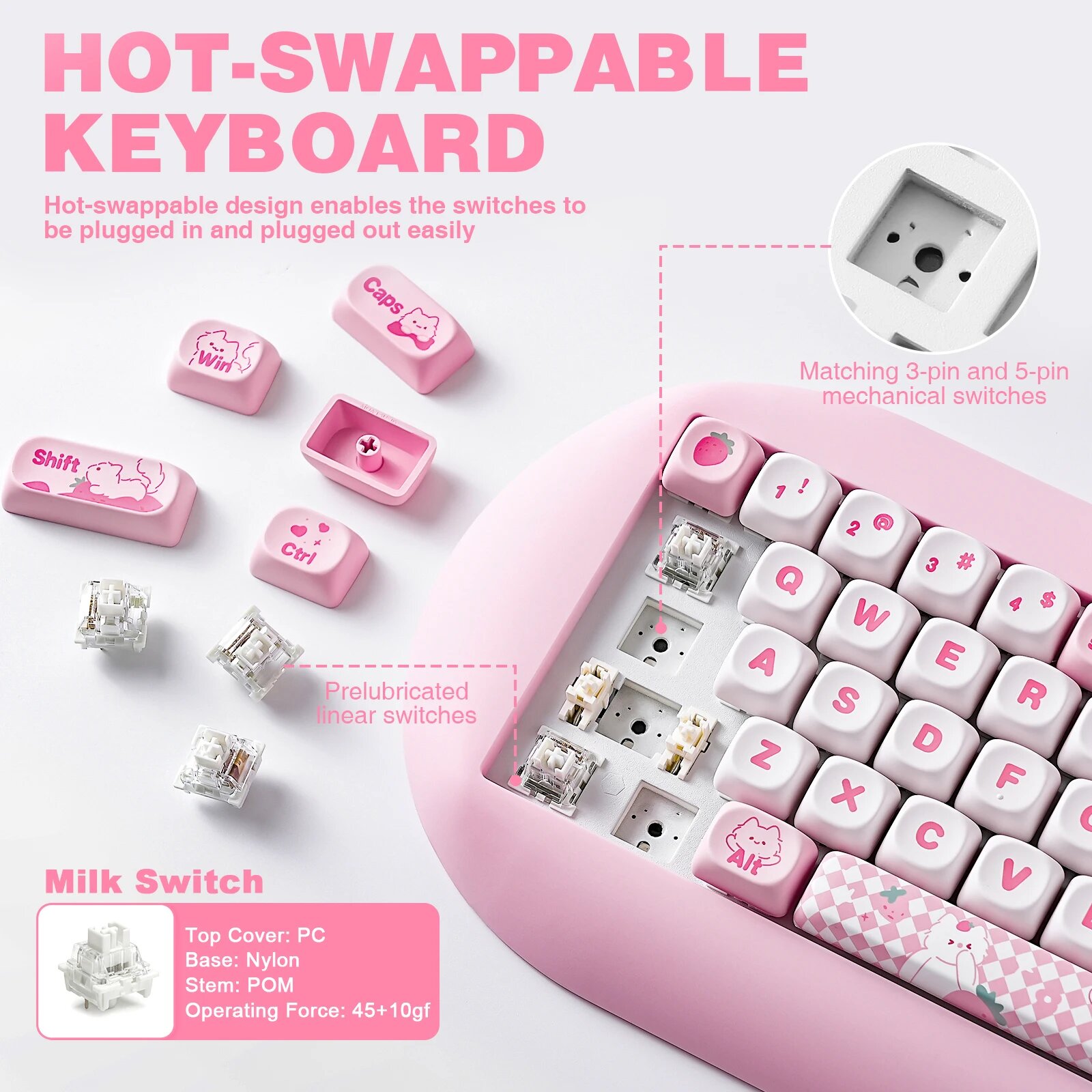 YUNZII C68 розовая 65% механическая игровая клавиатура, Pink, Cocoa Cream V2 — фото 1