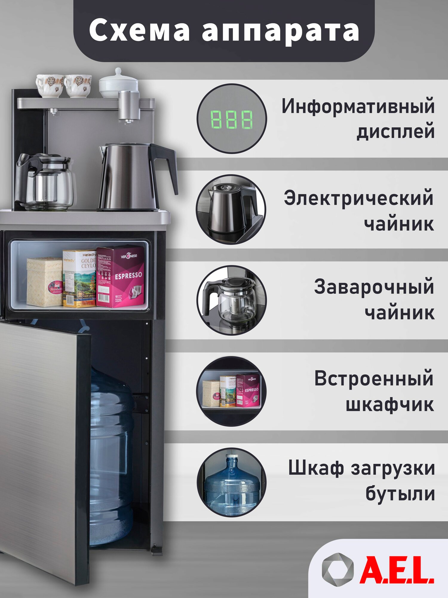 Кулер с чайным столиком Тиабар AEL LD 52a coffee — фото 1