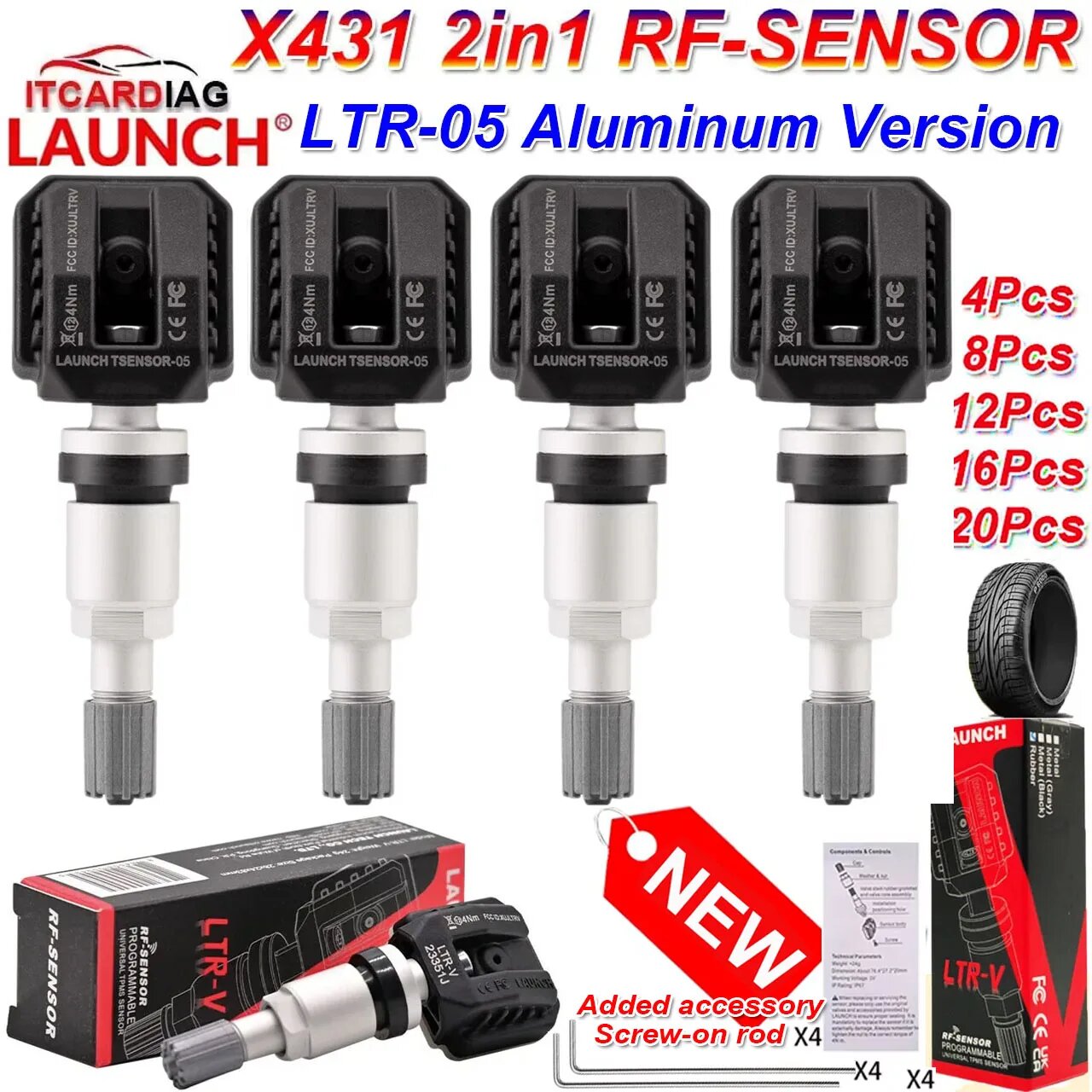 LAUNCH X431 LTR-05 РЧ-датчик 2в1 315 МГц/433 МГц LTR-V Алюминиевый датчик TPMS Инструменты для ремонта шин Сканер TSGUN Тестер давления в шинах, 8Pcs