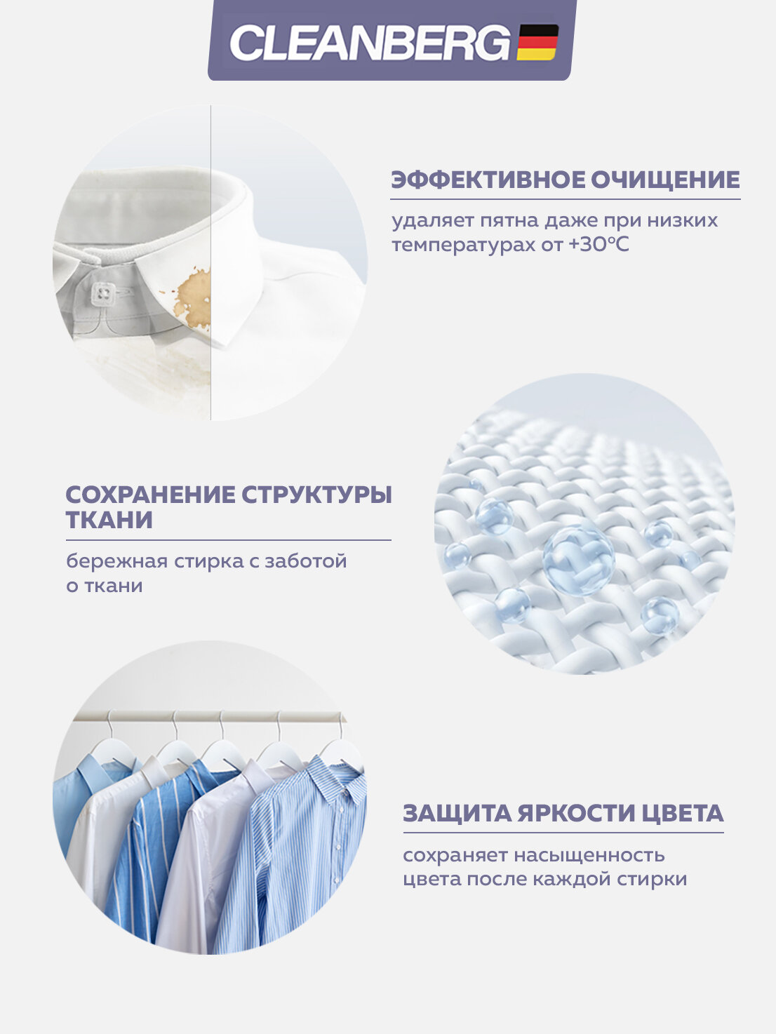 Гель для стирки CLEANBERG "Лаванда" универсальный гипоаллергенный 1л — фото 1