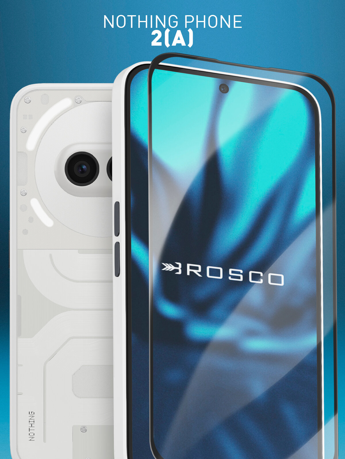 Защитное стекло Rosco на Nothing Phone (2a) (Нафинг Фон 2а), с чёрной рамкой, 1 шт